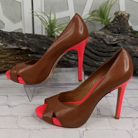 Ann Taylor Cherie Peep Toe Platform Heels Pumps - Caliente Coral - Picture 3 of 10